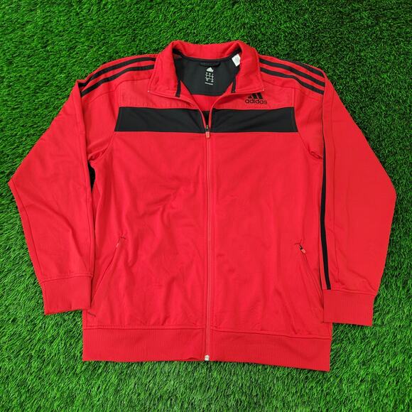 ADIDAS Trefoil Track Jacket Large 22x27 Red Black Trim - Picture 1 of 16